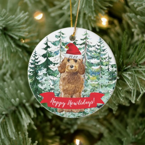 Happy Howlidays Golden Cockapoo Ceramic Ornament