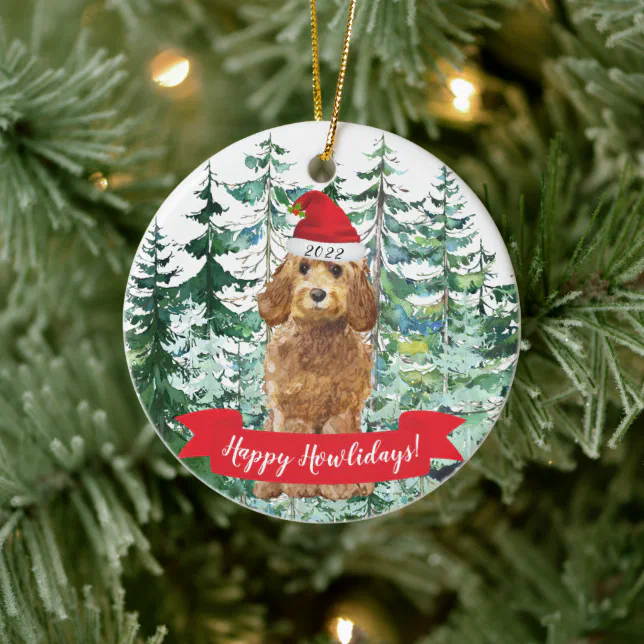 Happy Howlidays Golden Cockapoo Ceramic Ornament | Zazzle