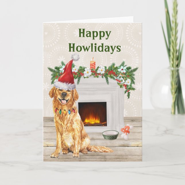 Happy Howlidays Golden Retriever Dog Christmas Holiday Card (Front)