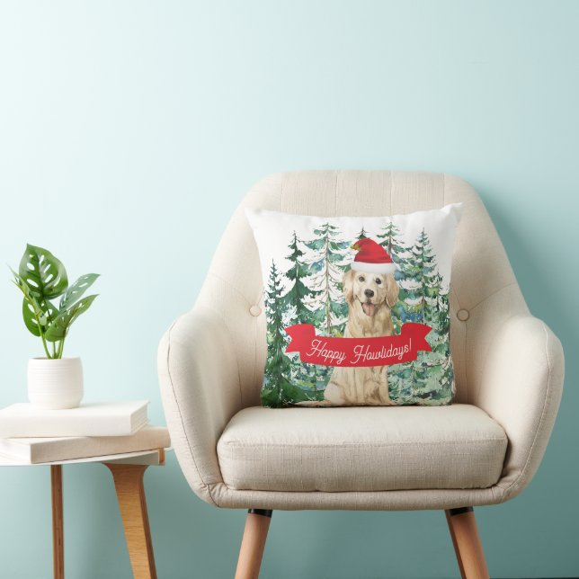 Happy Howlidays Golden Retriever Throw Pillow (Chair)