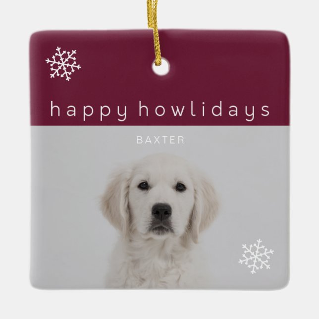 Happy Howlidays Grape Photo Ceramic Ornament (Front)