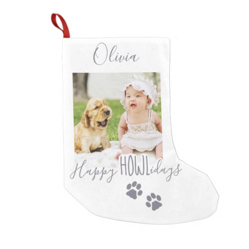 Happy HOWLidays Gray Christmas Pet Photo Small Christmas Stocking