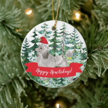 Happy Howlidays Gray Poodle Dog Christmas Ornament by celebrateitornaments at Zazzle