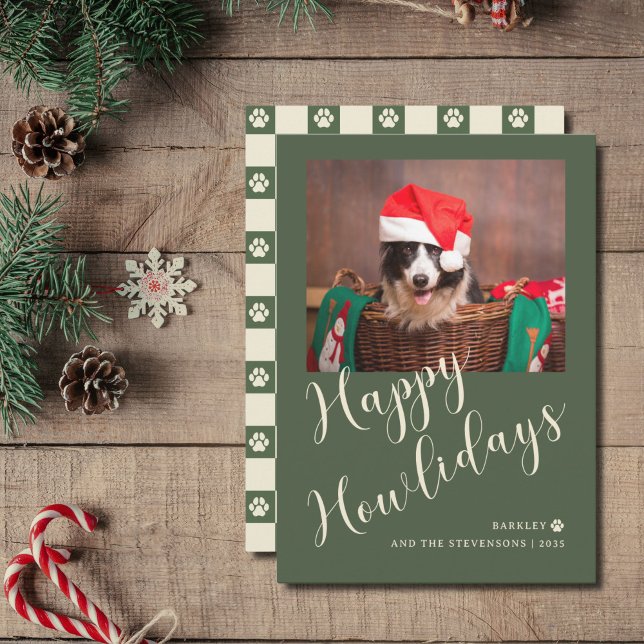 Happy Howlidays Green Dog Photo  Holiday Card (Creator Uploaded)