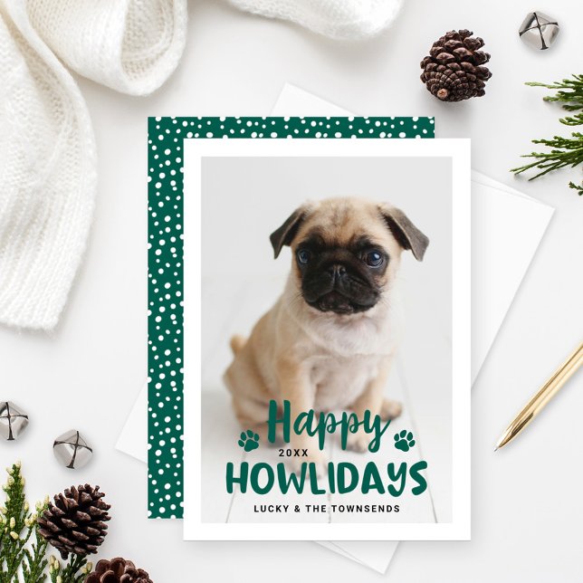 Happy Howlidays Green Dog Photo Holiday Card (Creator Uploaded)