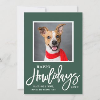Happy Howlidays | Green Modern Dog Photo Holiday Card