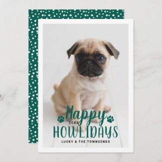 Happy Howlidays Green Puppy Dog Photo Holiday Card