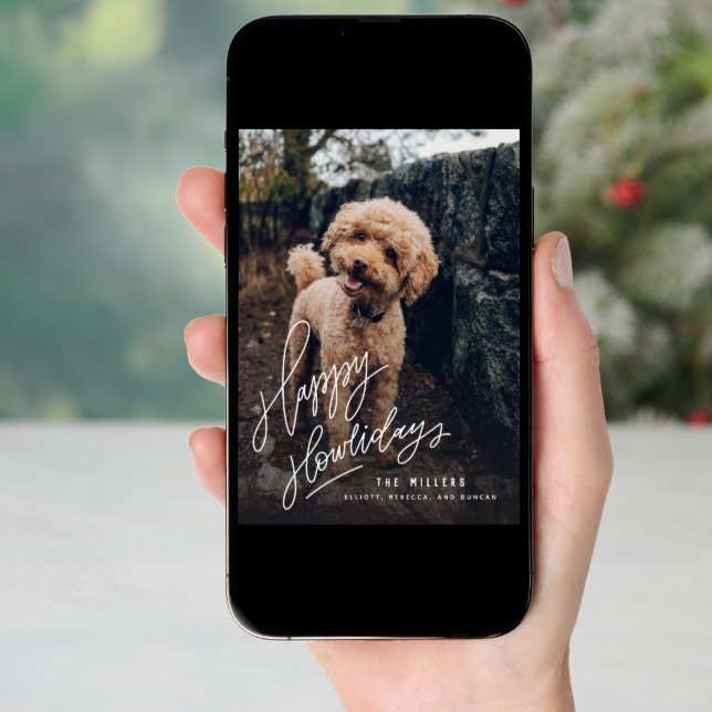 Happy Howlidays Hand-lettered | Pet Dog Photo Holiday Card (Front Digital)