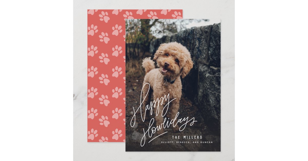 Happy Howlidays Hand-lettered | Pet Dog Photo Holiday Card | Zazzle