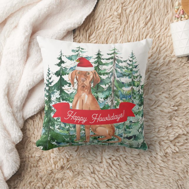 Happy Howlidays Hungarian Vizsla Christmas Throw Pillow (Blanket)