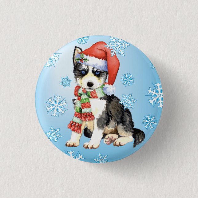 Happy Howlidays Husky Pinback Button (Front)