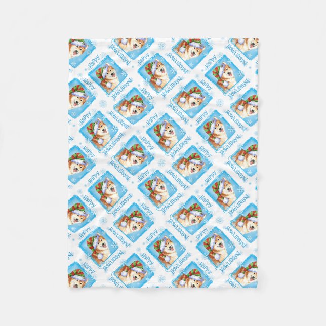 Happy Howlidays Icelandic Sheepdog Fleece Blanket (Front)