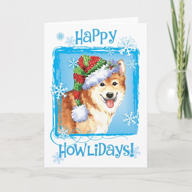 Happy Howlidays Icelandic Sheepdog Holiday Card (Front)