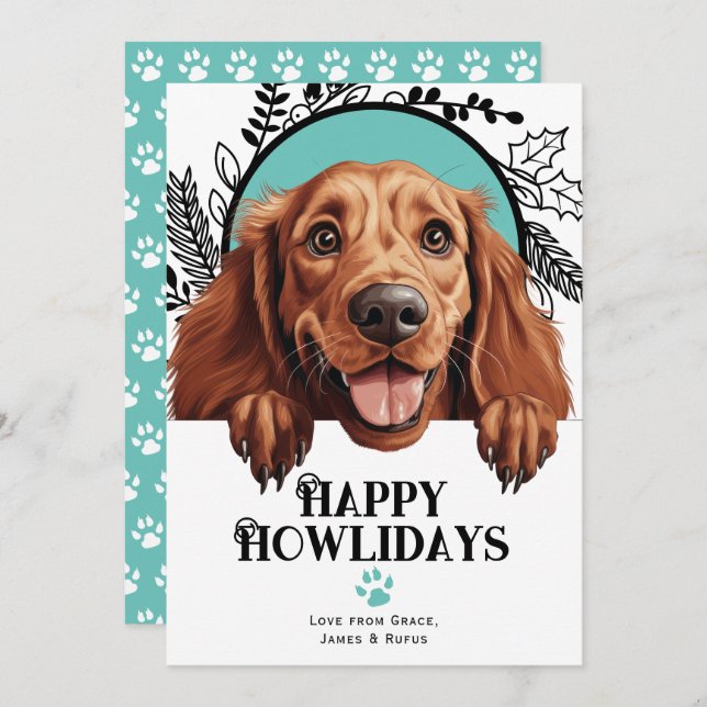 Happy Howlidays Irish Setter Dog Christmas Holiday Card (Front/Back)