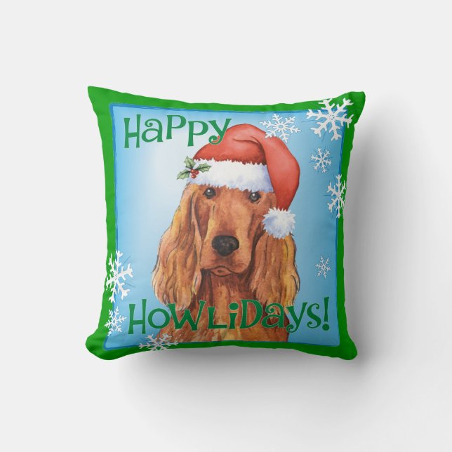 Happy Howlidays Irish Setter Throw Pillow (Front)