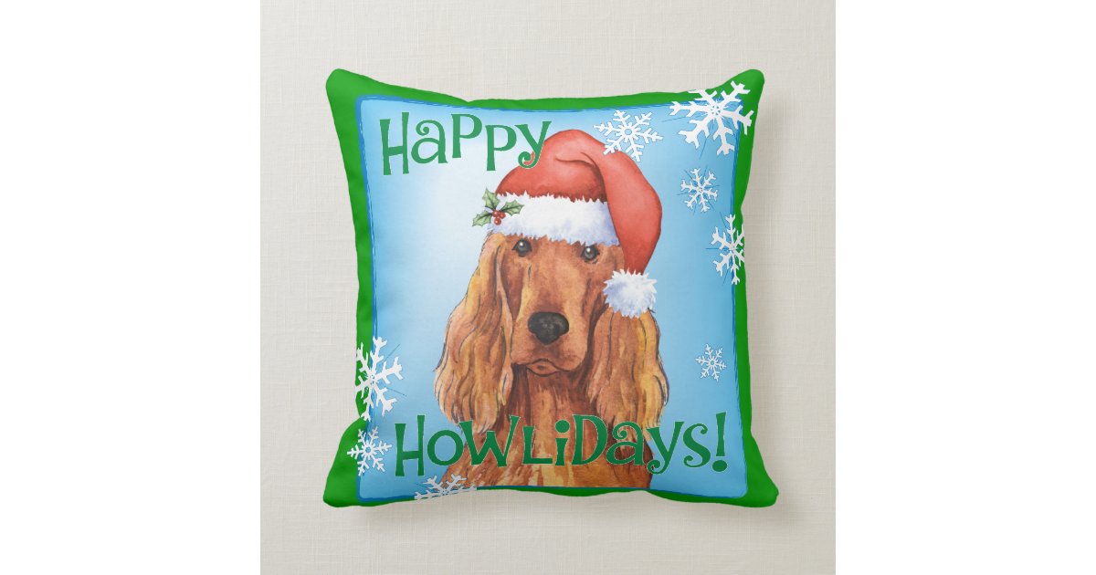 Happy Howlidays Irish Setter Throw Pillow