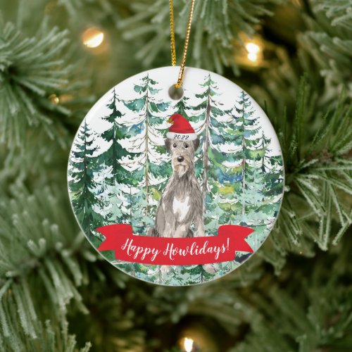 Happy Howlidays Irish Wolf Hound Christmas Ornamen Ceramic Ornament