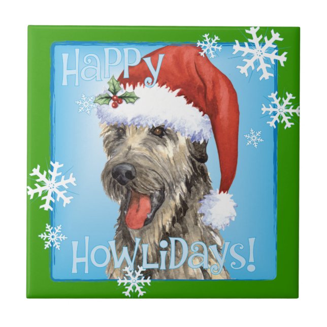 Happy Howlidays Irish Wolfhound Ceramic Tile (Front)