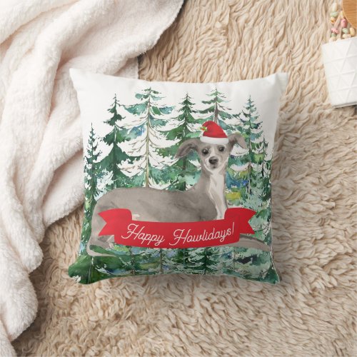 Happy Howlidays Italian Greyhound Dog Christmas Throw Pillow