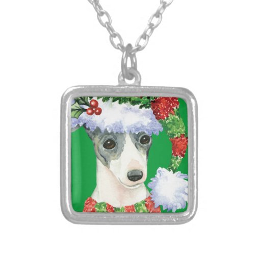 Happy Howlidays Italian Greyhound Silver Plated Necklace