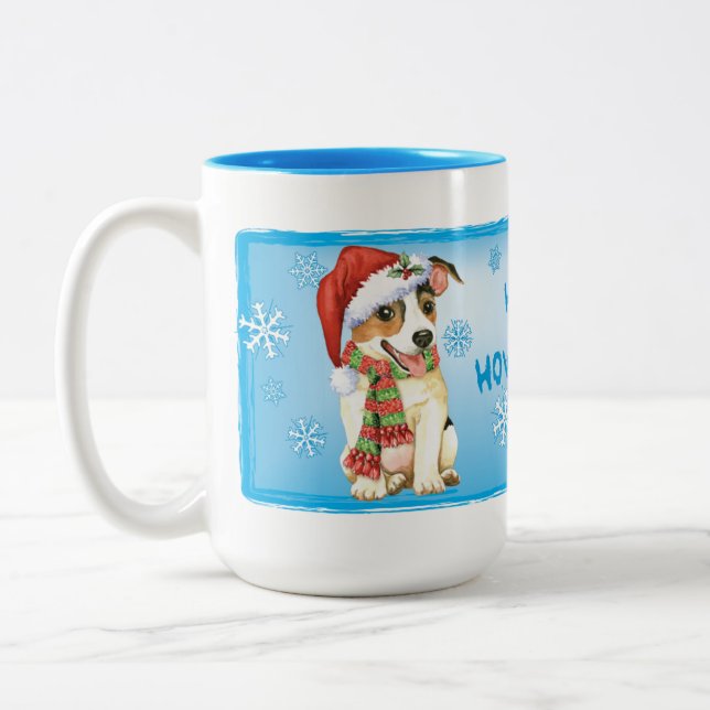Happy Howlidays Jack Russell Terrier Two-Tone Coffee Mug (Left)
