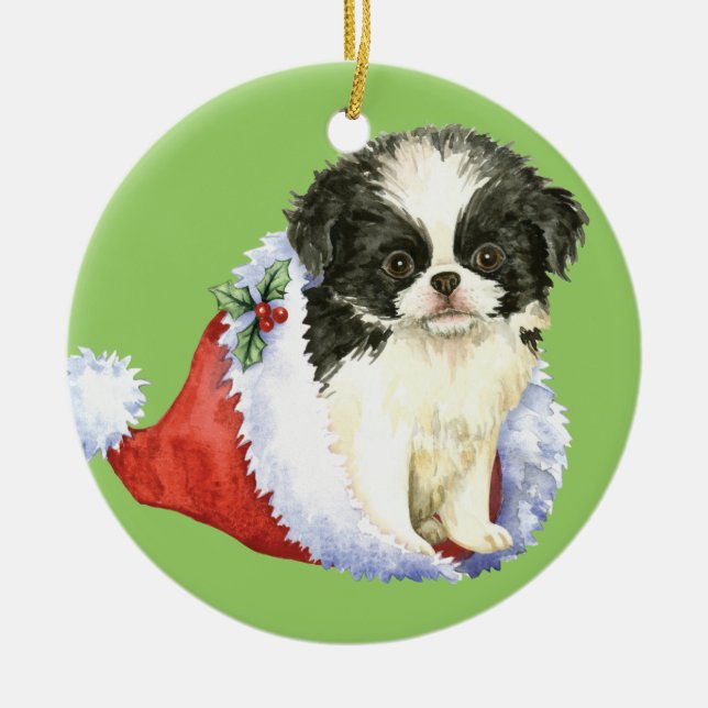 Happy Howlidays Japanese Chin Ceramic Ornament (Front)