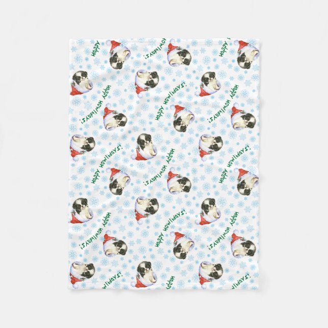 Happy Howlidays Japanese Chin Fleece Blanket (Front)
