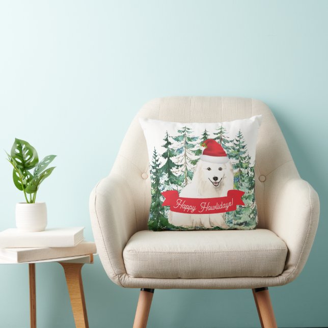 Happy Howlidays Japanese Spitz Dog Christmas Throw Pillow (Chair)