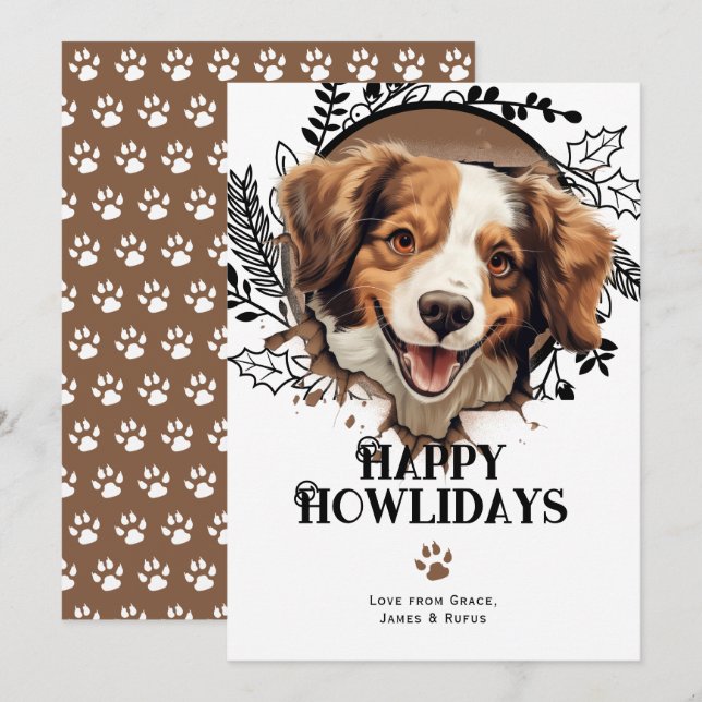 Happy Howlidays Kooikerhondje Dog Christmas Holiday Card (Front/Back)