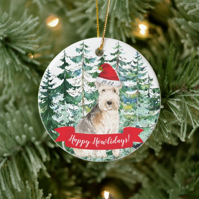 Happy Howlidays Lakeland Terrier Christmas Ornamen Ceramic Ornament (Tree)