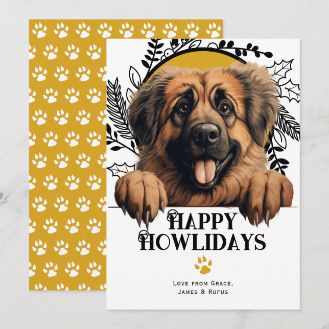 Happy Howlidays Leonberger Dog Christmas Holiday Card (Front/Back)