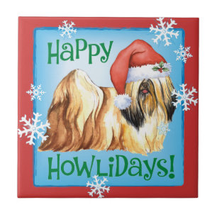 Happy Howlidays Lhasa Apso Ceramic Tile