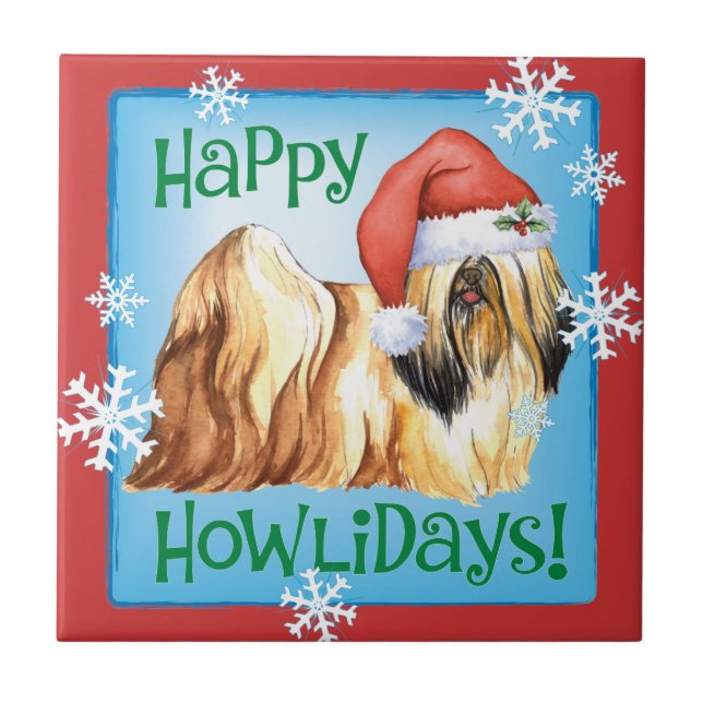 Happy Howlidays Lhasa Apso Ceramic Tile (Front)