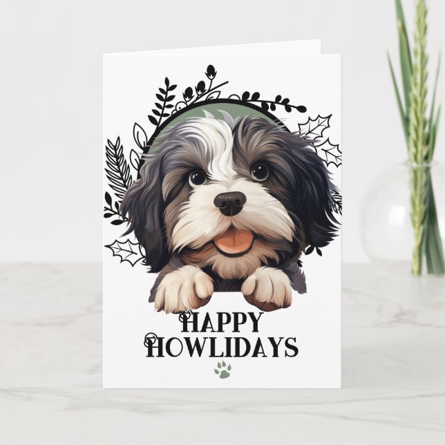 Happy Howlidays Lowchen Dog Christmas Holiday Card (Front)