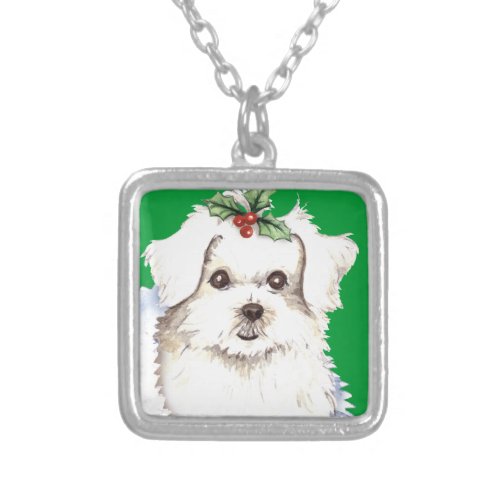 Happy Howlidays Maltese Silver Plated Necklace