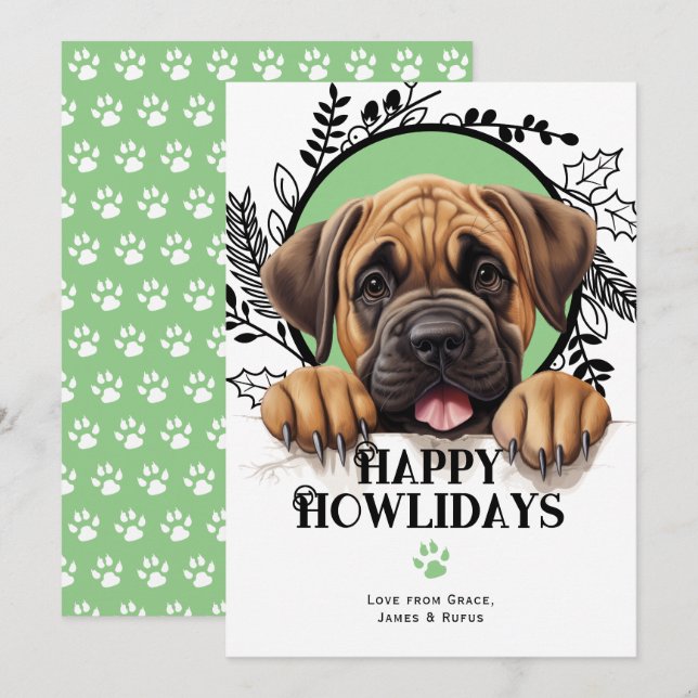 Happy Howlidays Mastiff Dog Christmas Holiday Card (Front/Back)