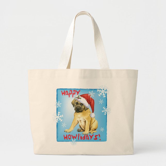 Happy Howlidays Mastiff Large Tote Bag (Front)
