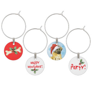 Happy Howlidays Mastiff Wine Glass Charm