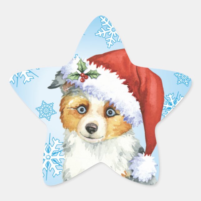 Happy Howlidays Mini American Shepherd Star Sticker (Front)