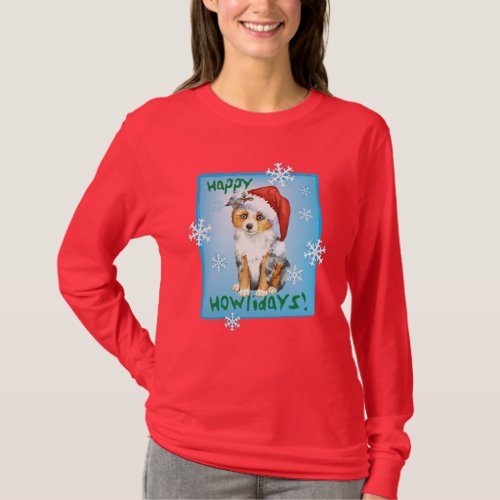 Happy Howlidays Mini American Shepherd T_Shirt