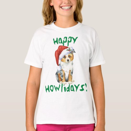 Happy Howlidays Mini American Shepherd T_Shirt