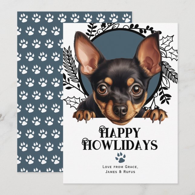 Happy Howlidays Miniature Pinscher Dog Christmas Holiday Card (Front/Back)