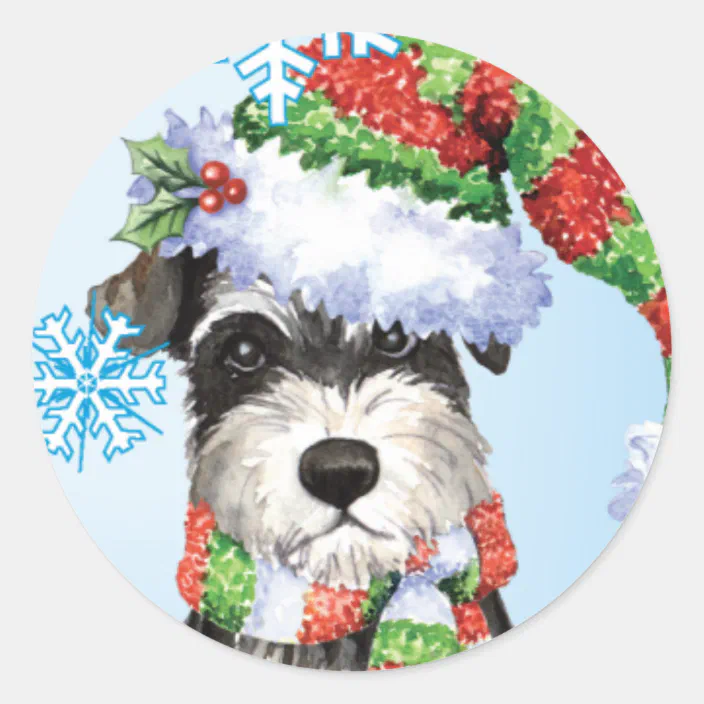 Christmas Schnauzer Puppy Circle Sticker Sheet