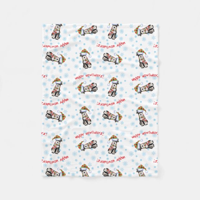 Happy Howlidays Miniature Schnauzer Fleece Blanket (Front)