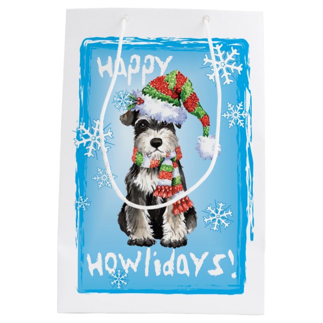 Happy Howlidays Miniature Schnauzer Medium Gift Bag (Back)
