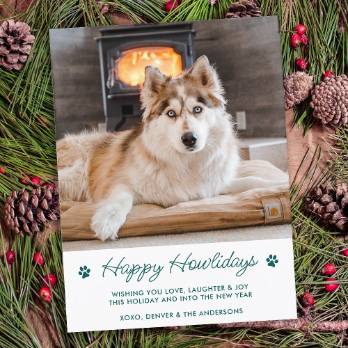 Happy Howlidays Modern Cute Pet Dog Photo Holiday  Postcard