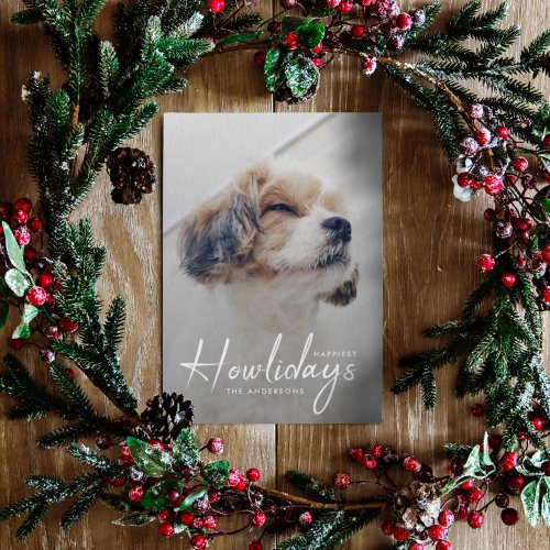 Happy Howlidays  Modern Dog Photo Red Christmas  Holiday Card