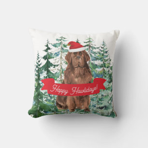 Happy Howlidays Newfoundland Dog Christmas Throw Pillow