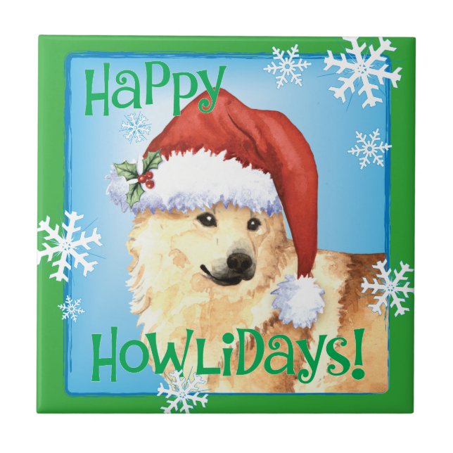Happy Howlidays Norwegian Buhund Ceramic Tile (Front)