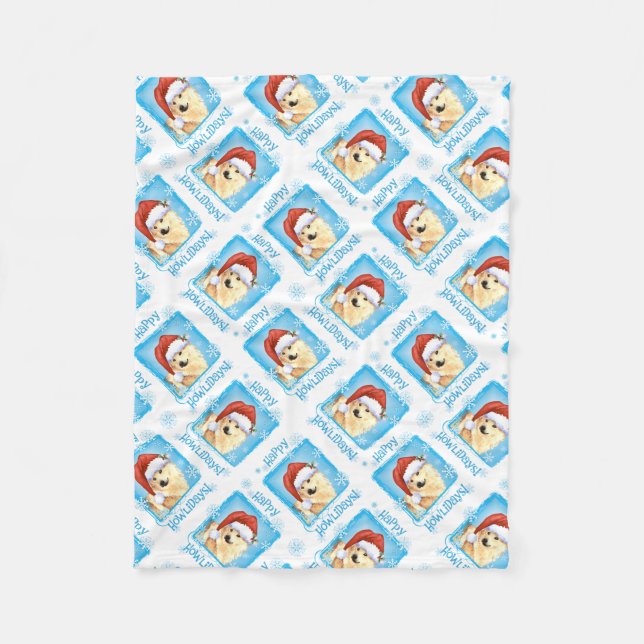 Happy Howlidays Norwegian Buhund Fleece Blanket (Front)